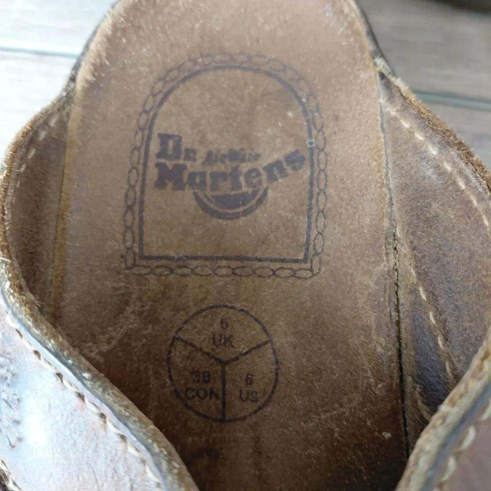 VTG Dr Marten Sandals Women 6 Brown Leather Chunky Slides Made England Fisherman